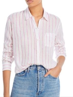 Rails White Button-Down with Pink Stripe Pineapple Print